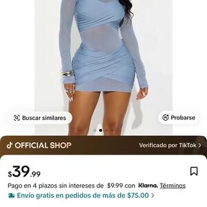 Fashion Nova Sky Blue Long Sleeve Dress